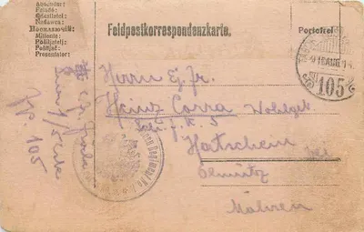 Hatschach bei Olmütz — Feldpostkarte — editor não identificado, número de série não visível