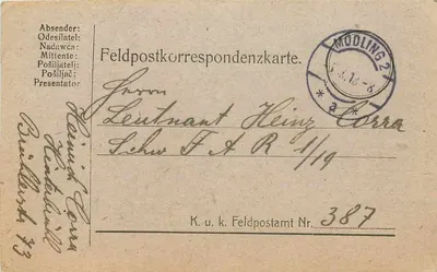 Modling — cartão de correspondência militar — Feldpostkorrespondenzkarte, Feldpostamt Nr. 387