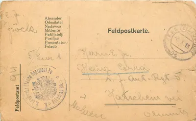 Carta postal de Feldpost — 5º Regimento de Infantaria — datada 2.X.16