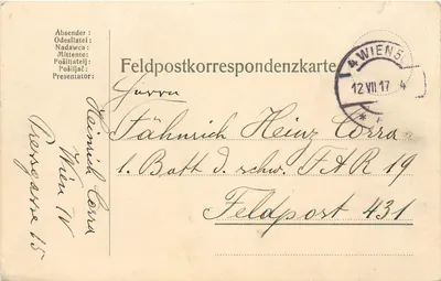 Carta postal de Feldpost — 12 de julho de 1917 — 4º escritório de correios de Viena