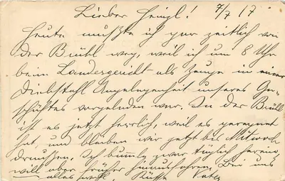 Carta de correio de campo — Odesa, 7 de julho de 1917 — Correio de campo 431, Viena 50 — Verso