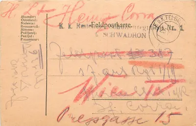 Carta postal militar — Feldpostkarte — K. K. Reichs- und Schutzregiment 5 Schwadron — datada 23-9-18