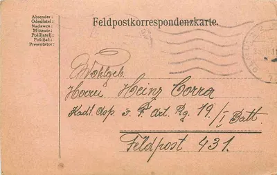 Carta postal de Feldpost — correspondência militar — editor não visível