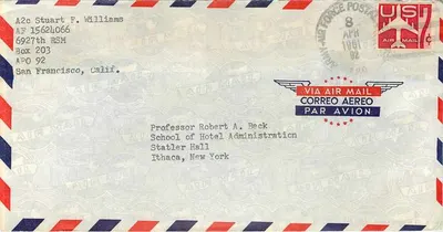 Envelope aéreo US Air Force — APO San Francisco — destinado a Ithaca, New York