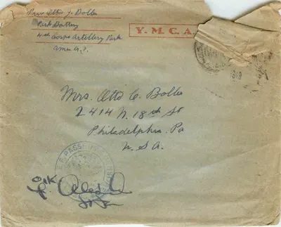Carta postal Y.M.C.A. — 4º Corpo de Artilharia, América do Norte — 1919
