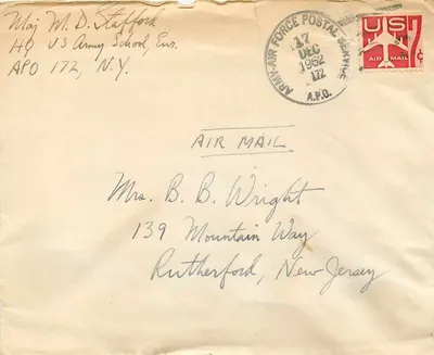 Carta postal aérea — APO 172, N.Y. — Serviço Postal da Força Aérea