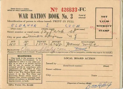 युद्ध राशन कार्ड — संयुक्त राज्य अमेरिका — 1943