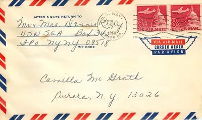 Carta postal aérea U.S. Navy — retorno após 5 dias — editor U.S. Air Mail, número de série não visível