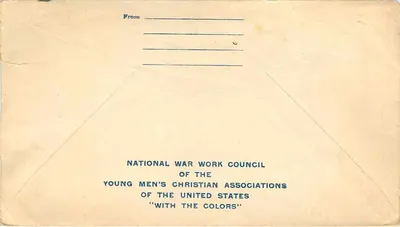 Cartão postal americano — de origem do National War Work Council — editor não visível — Verso