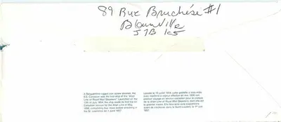 S.S. Canadian — premier navire à vapeur de la Royal Mail Steamer — éditeur Canada Post — Verso