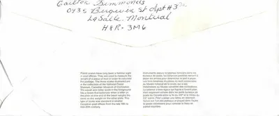 Bilance postali — Museo canadense della civiltà — editore non visibile — Verso