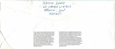 Bilance postali — Museo canadense della Civiltà — Canada 40 — Verso