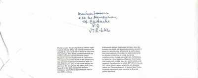 Bilance postali — Museo canadense della civiltà — editore Postes Canada, n° di serie 1 — Verso