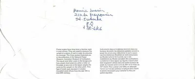 Wagi pocztowe — Muzeum Narodowe Cywilizacji — Kanada 1992 — Rewers
