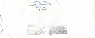 Balanzas postales — Museo canadiense de la civilización — Canada 39 — Reverso