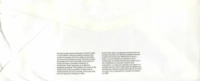 Wagi pocztowe — Muzeum Narodowego Cywilizacji — wydawca Canada Post — Rewers
