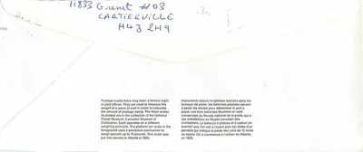 Bilance postali — Museo canadense delle civiltà — editore GAYTON, n° 11833 — Verso