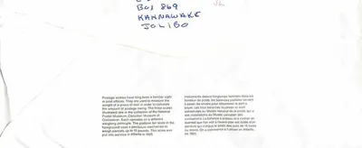 Wagi pocztowe — Narodowy Muzeum Cywilizacji — wydawca: Canadian Postal Museum — Rewers