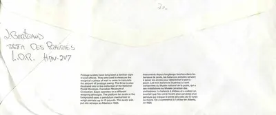 Balancinhas postais — Museu Canadense das Correios — editor não visível — Verso