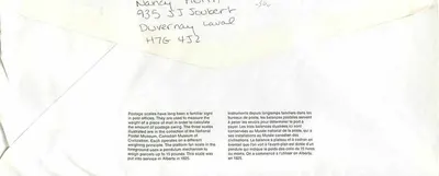 Balanzas postales — Museo canadiense de correos — editor: Canada Post — Reverso