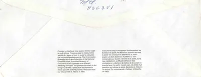 Postbalansen — Canadese Postmuseum — Uitgever: Postes Canada, serie nummer 39 — Achterkant