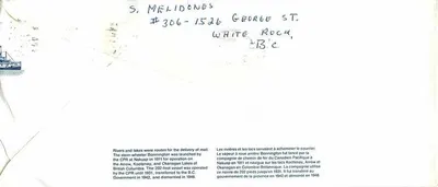 Steamboat Bonnington — White Rock, BC — Canada Post — Verso