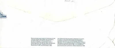 Navio a hélice posterior Bonnington — lago Nakusp, lago Kootenay, lago Okanagan — Correio Canadá 32 — editor Novelty Ticket Company Limited — Verso