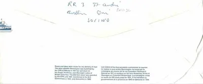 Navio a vapor Bonnington — Canada Post — 1971 — Verso