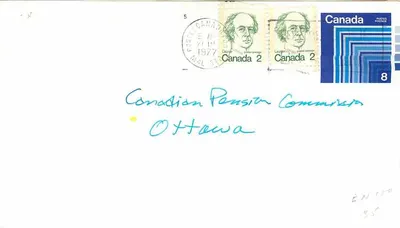 Carta postal Canadá — selos e carimbo postal 1977 — destinatário Ottawa