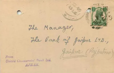 Ajmer — Bank Reimbursement Slip — United Commercial Bank Ltd. — Back