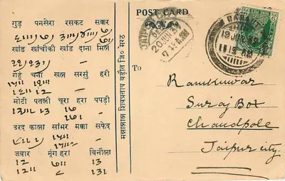 Baraut — Dist. Meerut — carta postal com texto em escrita devanagari e em inglês