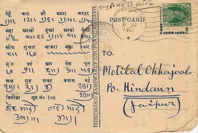 Bhikhchand Ramsawup - Motilal Chhajjvala — kartka pocztowa datowana 18 lipca 1941, wydana przez 'Maheshwari' w Bhikharze — Rewers
