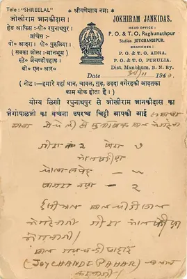 Jokhiram Jankidas — Jharkhand — wydawca kart pocztowych — Rewers