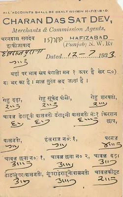 Hafizabad — faktura handlowa — Charan Das Sat Dev, Hafizabad — Rewers