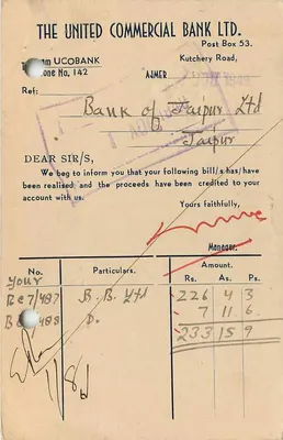 Bank of Jaipur Ltd. — Jaipur — India Postage 9 PS — Rewers