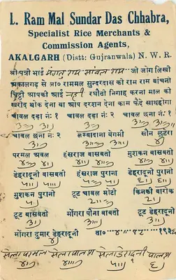 Ramgarh (Jaipur) — karta reklamowa dla L. Ram Mal Sundar Das Chhabra — wydawca nieznany — Rewers
