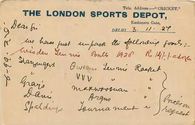 Jaipur — List do Pana Suraj Bax — Depozyt Sportów Londynu, Delhi — Rewers