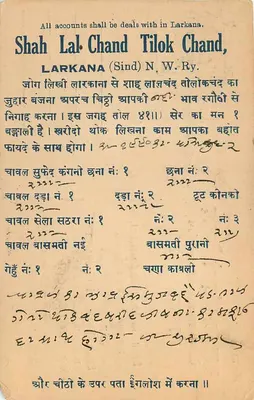 Shah Lal Chand Tilok Chand — Larkana (Sindh) — Siedziba Główna i Filie — B.B. & C.I. Railway — Rewers