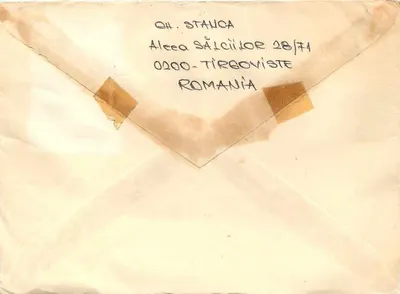 Romanian Postcard — 'Artă Populară' stamp — recipient in Yugoslavia — Back