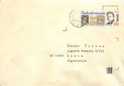 Carta postal com carimbo UNESCO — Čedomir Čortan, Zemun, Iugoslávia — editor Československé poštovní známky