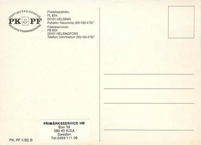 Exposição norteira de selos 1985 — Finlândia — editor Nordia 1985 — Verso