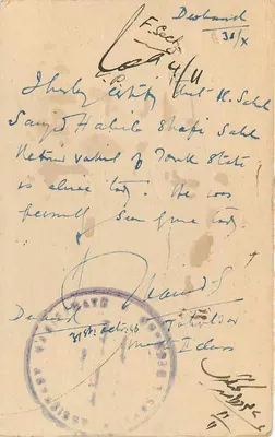 Tonk - Índia — carta postal com carimbo de 9 pence e carimbo de Tonk, datada 31.10.46 — Verso