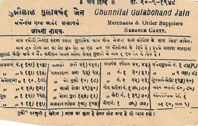 Carta postal indiana — texto em devanagari — destinatário em Shahpura (Rajasthan) — selo de 9 pence — Verso
