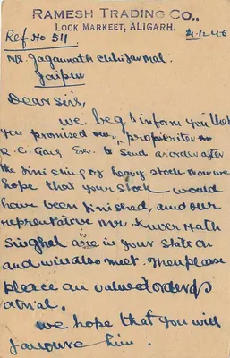 Jaipur — Karta pocztowa handlowa — India Postage — Rewers