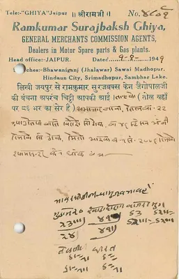 Stan Jaipur — oficjalna kartka pocztowa — wydawca Ramkumar Surajbaksh Ghiya, nr 869 — Rewers