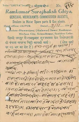 Stan Jaipur — karta pocztowa z pieczątką 1/2A — wydawca Ramkumar Surajbaksh Ghiya — Rewers