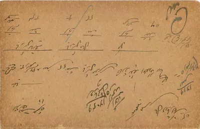 Indyjska kartka pocztowa — pismo w języku arabskim — datowana 1919 — znak pocztowy i pieczątka Chittagong — Rewers