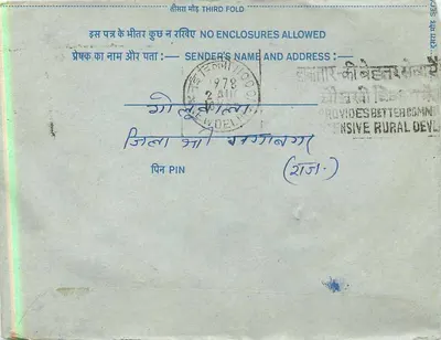 Carta postal interna indiana — selo de 20 annas, carimbo de Delhi — Verso