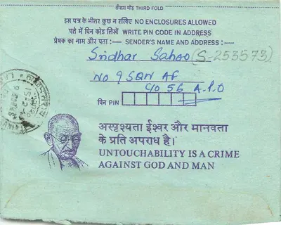 Interior Indian postcard — Gandhi — addressed to the Institution of Engineers of Calcutta — 35 years stamp — Back