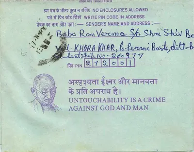 Carte postal interior indiana — Gandhi — 35 annas — destinada à Instituição de Engenheiros (Índia) — Verso